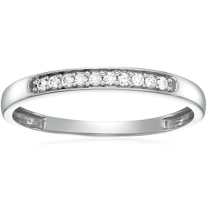 Vir Jewels 1/10 Cttw Diamond Wedding Band For Women, 10k White Gold Wedding Band With 10 Stones Prong Set
