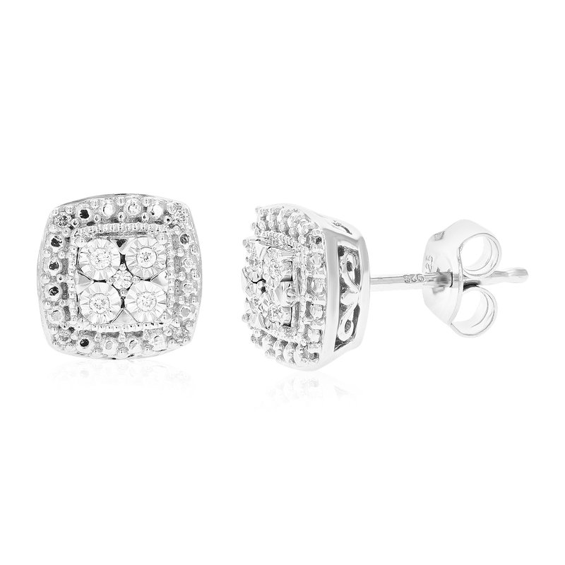 Vir Jewels 1/12 Cttw Stud Earrings For Women, Round Lab Grown Diamond Stud Earrings In .925 Sterling Silver, Pr In Grey