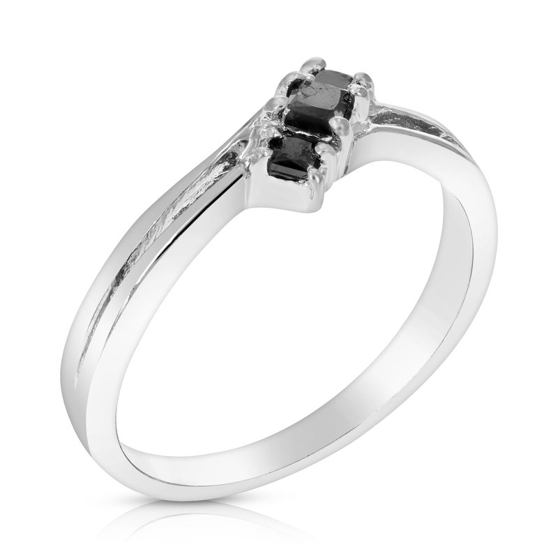 Vir Jewels 1/2 Cttw 3 Stone Princess Cut Black Diamond Ring .925 Sterling Silver Rhodium In Grey