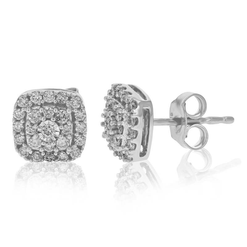 Vir Jewels 1/2 Cttw Stud Earrings For Women, Round Lab Grown Diamond Stud Earrings In .925 Sterling In Grey