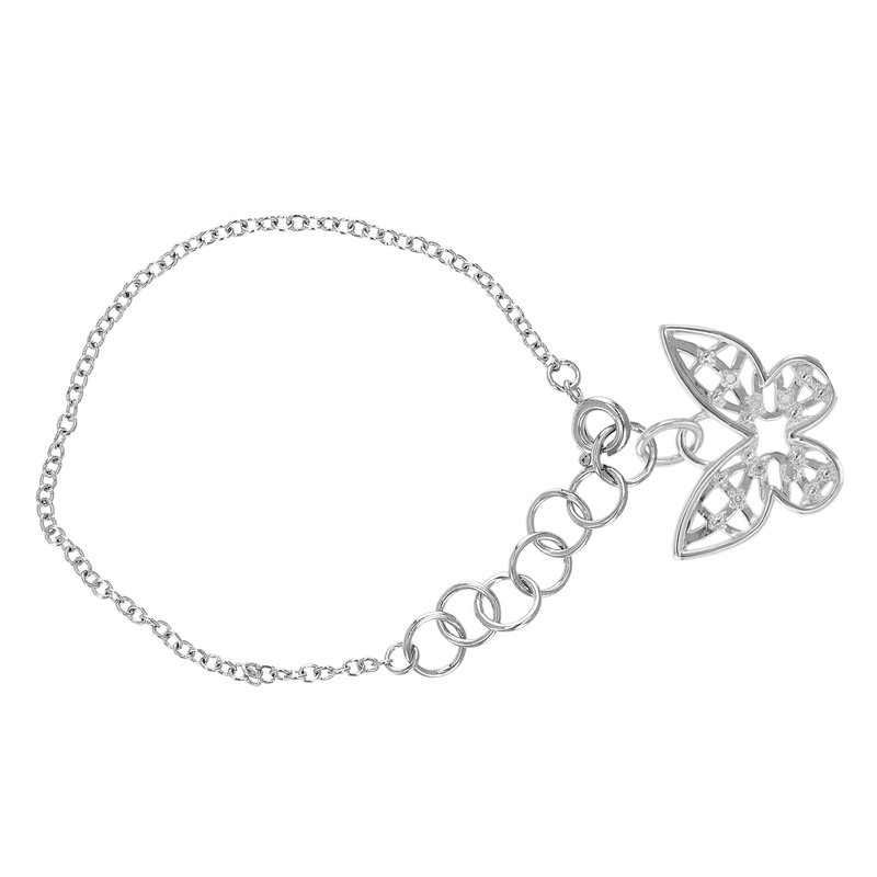 Shop Vir Jewels 1/20 Cttw Diamond Charm Bracelet Brass With Rhodium Plating Butterfly Design In Grey