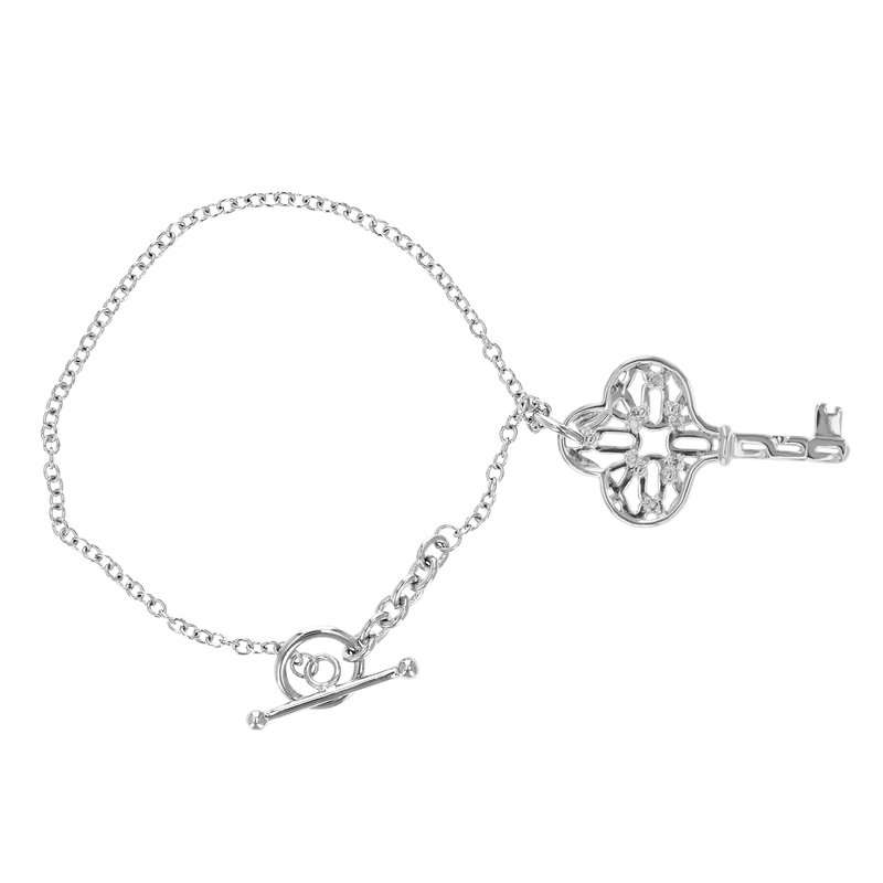 Shop Vir Jewels 1/20 Cttw Diamond Charm Bracelet Brass With Rhodium Plating Key Design In Grey