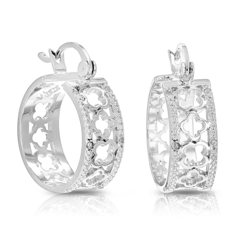 Shop Vir Jewels 1/20 Cttw Diamond Hoop Earrings Brass With Rhodium Plating Clover 1/2" In Grey