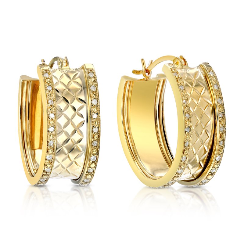 Vir Jewels 1/4 Cttw Diamond Hoop Earrings Yellow Gold Plated Over .925 Silver 1" Design