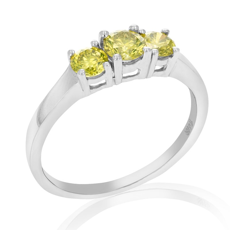 Vir Jewels 1 Cttw 3 Stone Round Yellow Diamond Engagement Ring 14k White Gold Bridal
