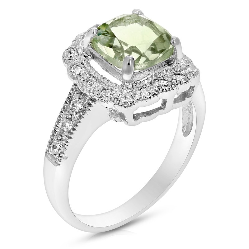 Shop Vir Jewels 1 Cttw 7mm Green Amethyst Ring .925 Sterling Silver With Rhodium Cushion Cut In Grey