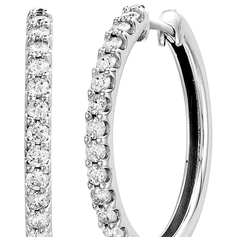 Vir Jewels 1 Cttw Diamond Hoop Earrings 10k White Gold Round Prong Set 1" In Metallic
