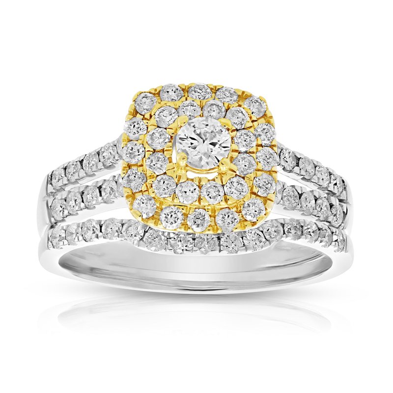 Shop Vir Jewels 1 Cttw Diamond Wedding Bridal Ring Set 14k Two Tone Gold Cushion Halo Engagement In Yellow