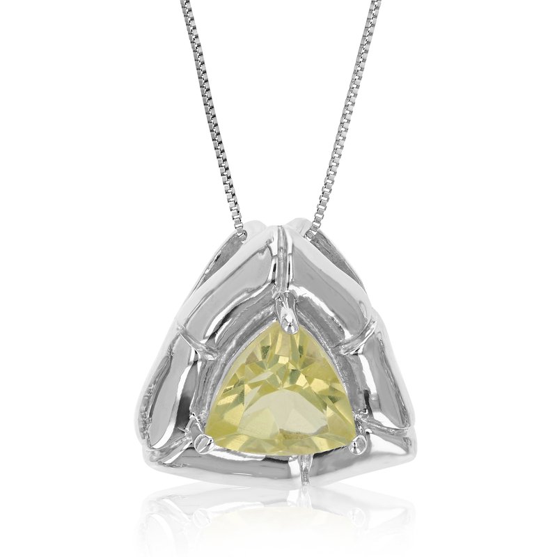 Vir Jewels 1 Cttw Pendant Necklace, Lemon Quartz Trillion Shape Pendant Necklace For Women In .925 Sterling Sil In Grey