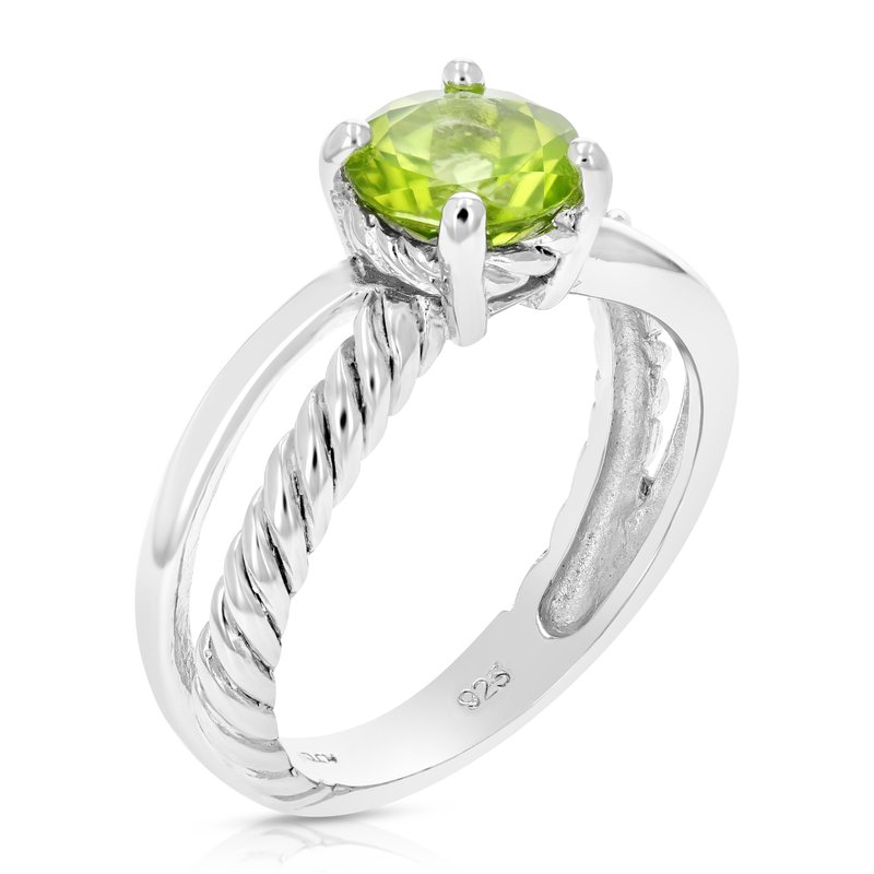 Vir Jewels 1 Cttw Peridot Ring .925 Sterling Silver With Rhodium Plating Round Shape 7 Mm In Grey