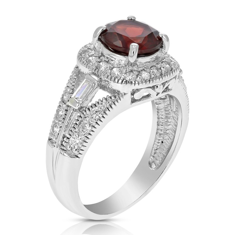 Vir Jewels 1.05 Cttw Garnet Ring .925 Sterling Silver With Rhodium Plating Round Shape 7 Mm In Gray