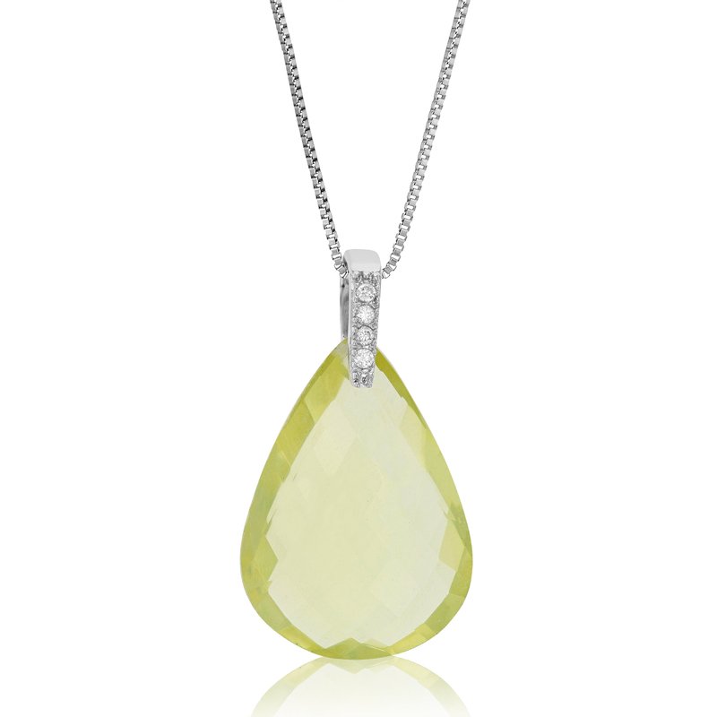 Shop Vir Jewels 11 Cttw Pendant Necklace, Lemon Quartz Pear Shape Pendant Necklace For Women In .925 Sterling Silver In Green