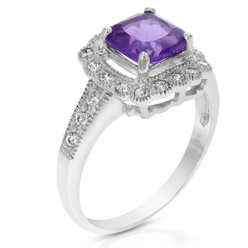 Vir Jewels 1.10 Cttw Cushion Cut Purple Amethyst Ring .925 Sterling Silver Rhodium 7 Mm In Grey