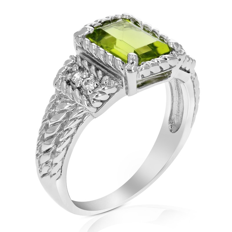 Vir Jewels 1.10 Cttw Emerald Peridot Ring .925 Sterling Silver With Rhodium Plating 8x6 Mm In Grey