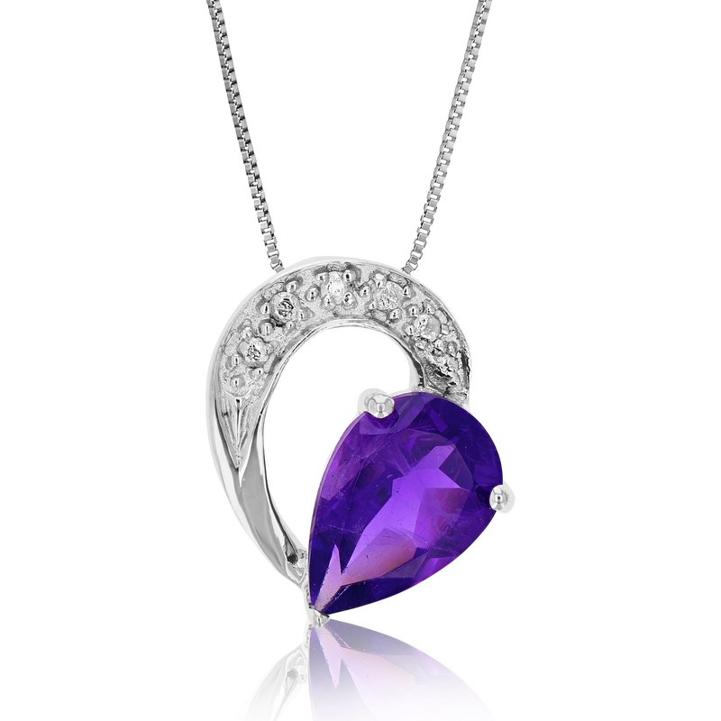 Vir Jewels 1.10 Cttw Pendant Necklace, Purple Amethyst Pear Shape Pendant Necklace 18" Chain, Prong Setting In Grey