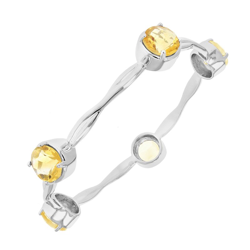 Vir Jewels 11.50 Cttw Citrine Bangle Bracelet Brass With Rhodium Plating 10 Mm Round In Grey