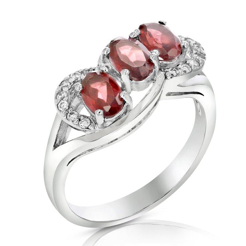 Vir Jewels 1.20 Cttw 3 Stone Garnet Ring .925 Sterling Silver With Rhodium Oval 6x4 Mm In Grey