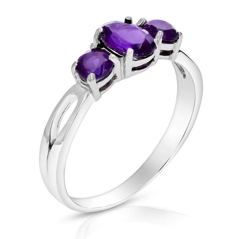 Shop Vir Jewels 1.20 Cttw 3 Stone Purple Amethyst Ring In .925 Sterling Silver Oval And Round In Grey