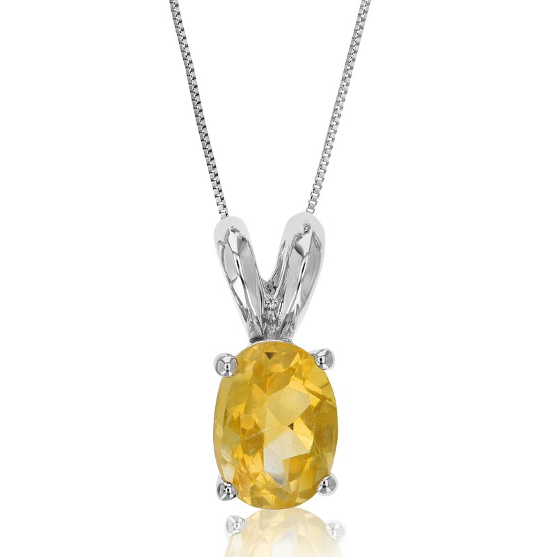Shop Vir Jewels 1.20 Cttw Pendant Necklace, Citrine Oval Pendant Necklace For Women In .925 Sterling Silver With Rho In Grey