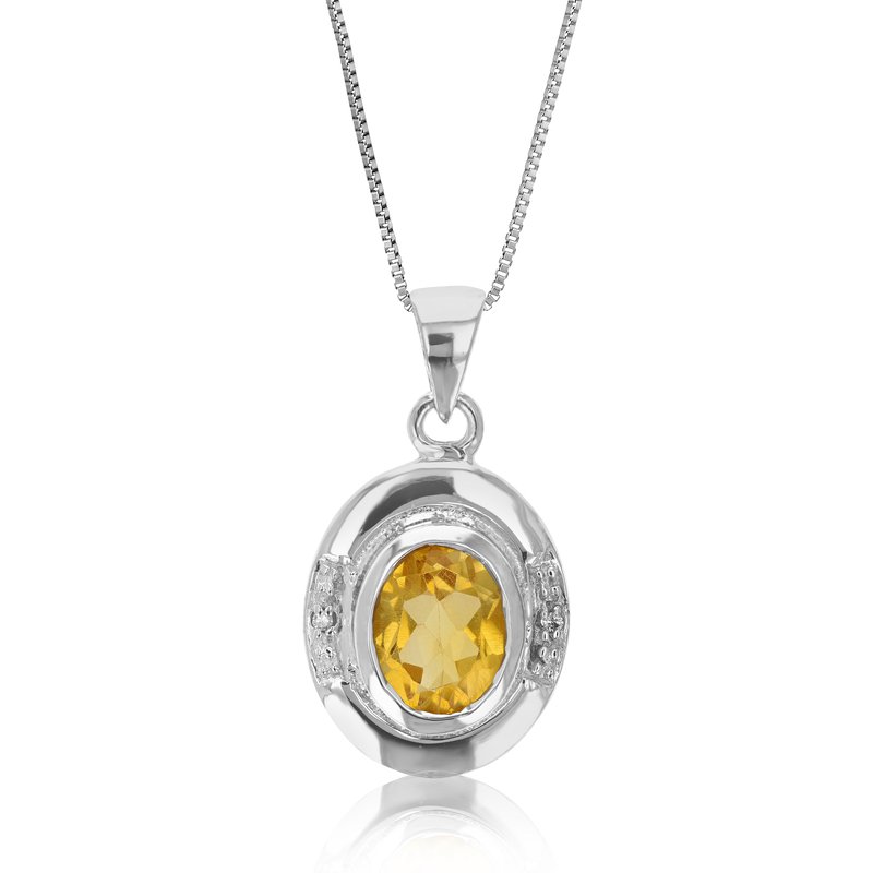 Vir Jewels 1.60 Cttw Pendant Necklace, Citrine And Diamond Pendant Necklace For Women In .925 Sterli In Grey