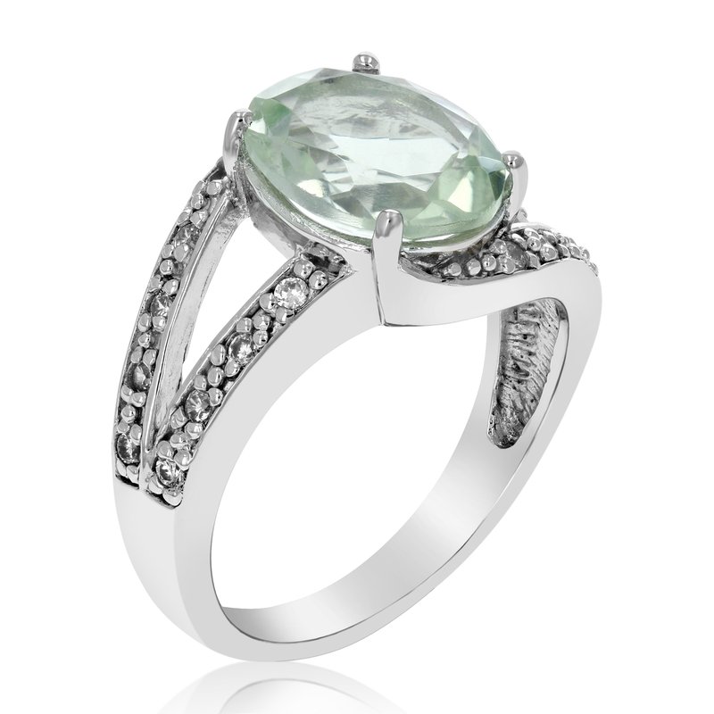 Vir Jewels 1.85 Cttw Green Amethyst Ring .925 Sterling Silver With Rhodium Oval 10x8 Mm In Grey