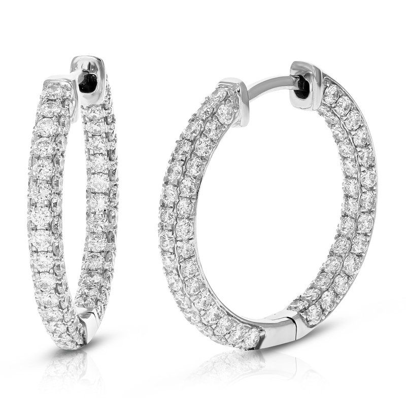 Vir Jewels 2 Cttw 170 Stones Round Lab Grown Diamond Hoop Earrings 14k White Gold Prong Set 3/4"