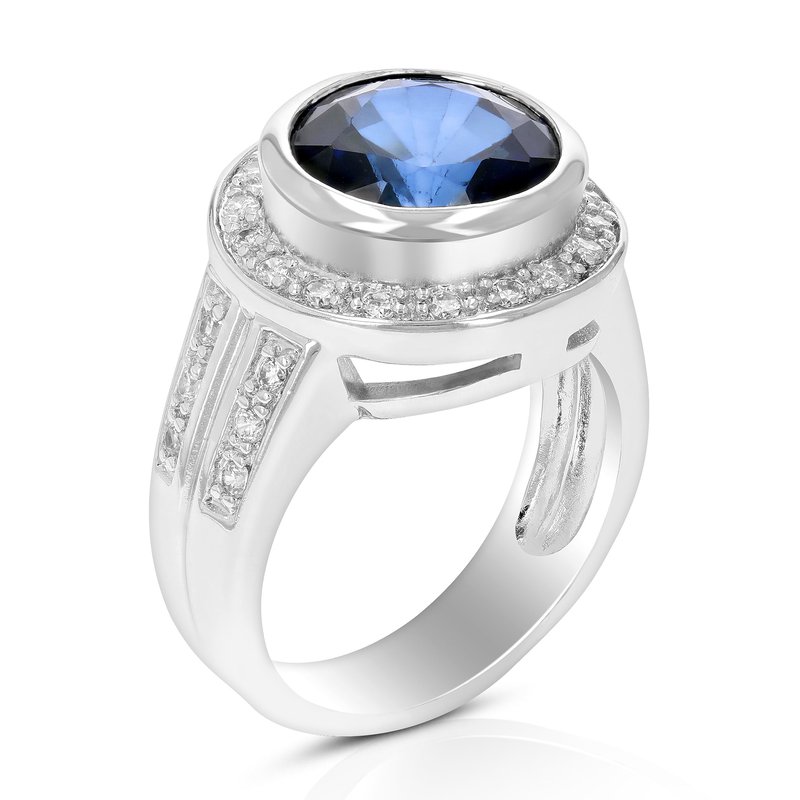 Shop Vir Jewels 2 Cttw Created Blue Sapphire Ring In Brass With Rhodium Plating Round 10 Mm In Grey