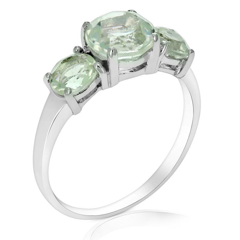 Shop Vir Jewels 2.20 Cttw 3 Stone Green Amethyst Ring .925 Sterling Silver With Rhodium Round In Grey