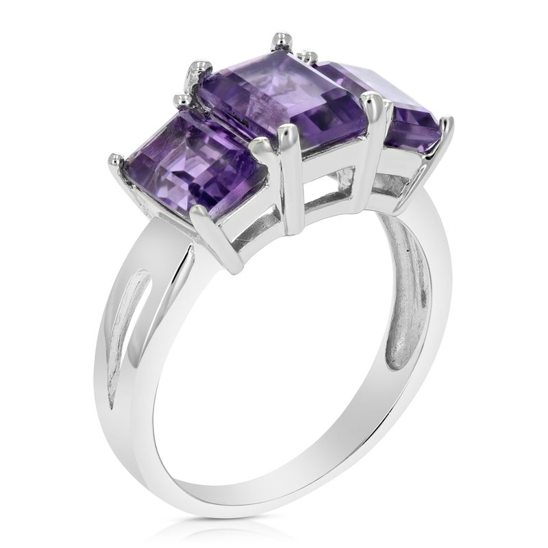 Shop Vir Jewels 2.35 Cttw 3 Stone Purple Amethyst Ring .925 Sterling Silver Rhodium Emerald In Grey