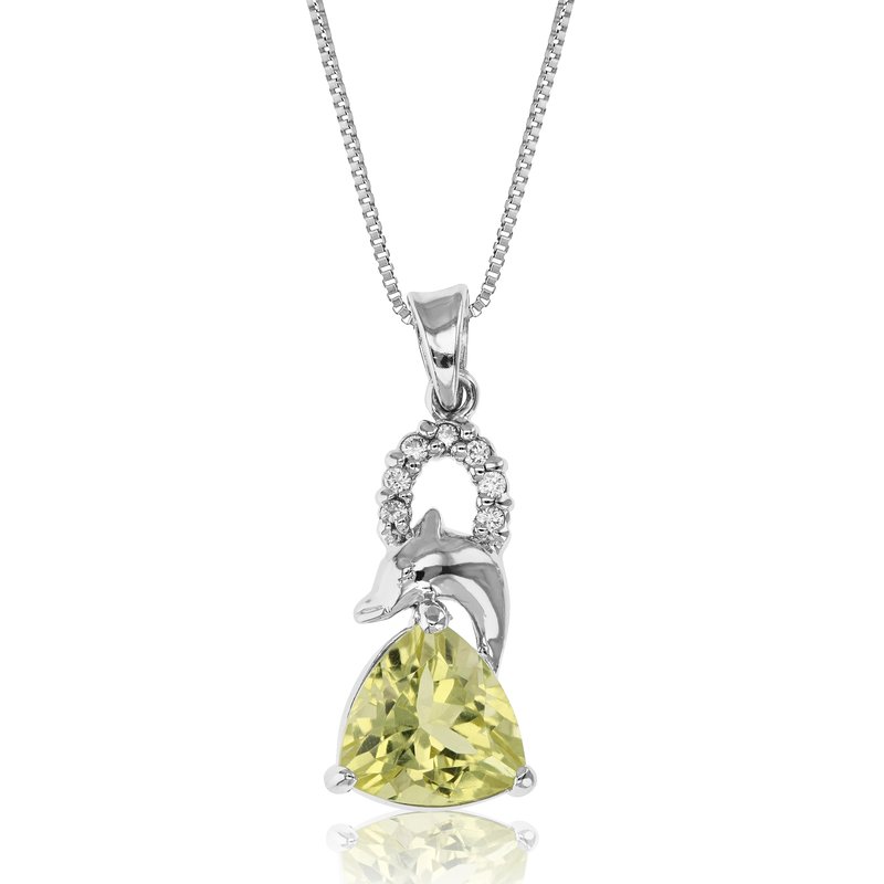 Vir Jewels 2.50 Cttw Pendant Necklace, Lemon Quartz Trillion Shape Pendant Necklace For Women In .92 In Grey
