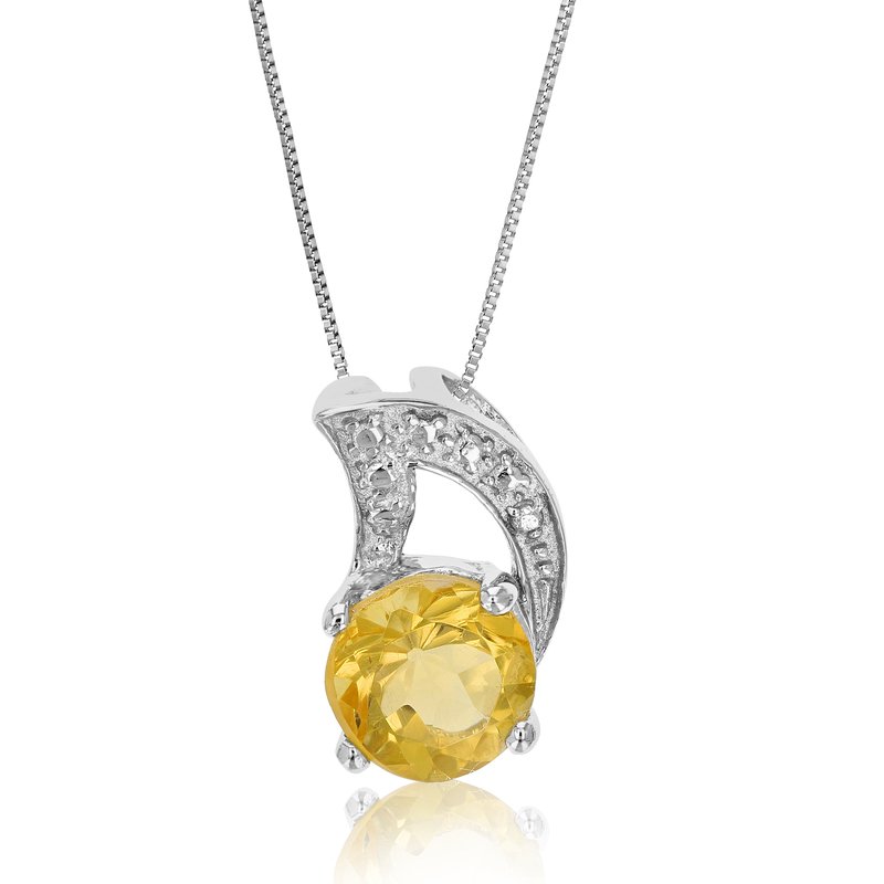 Shop Vir Jewels 3/4 Cttw Pendant Necklace, Citrine Pendant Necklace For Women In .925 Sterling Silver With Rhodium,  In Grey