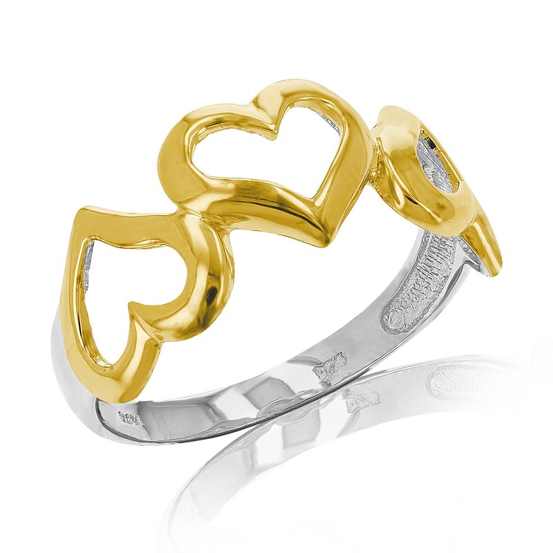 Shop Vir Jewels 3 Hearts Fashion Ring In Yellow Gold Plated Over .925 Sterling Silver