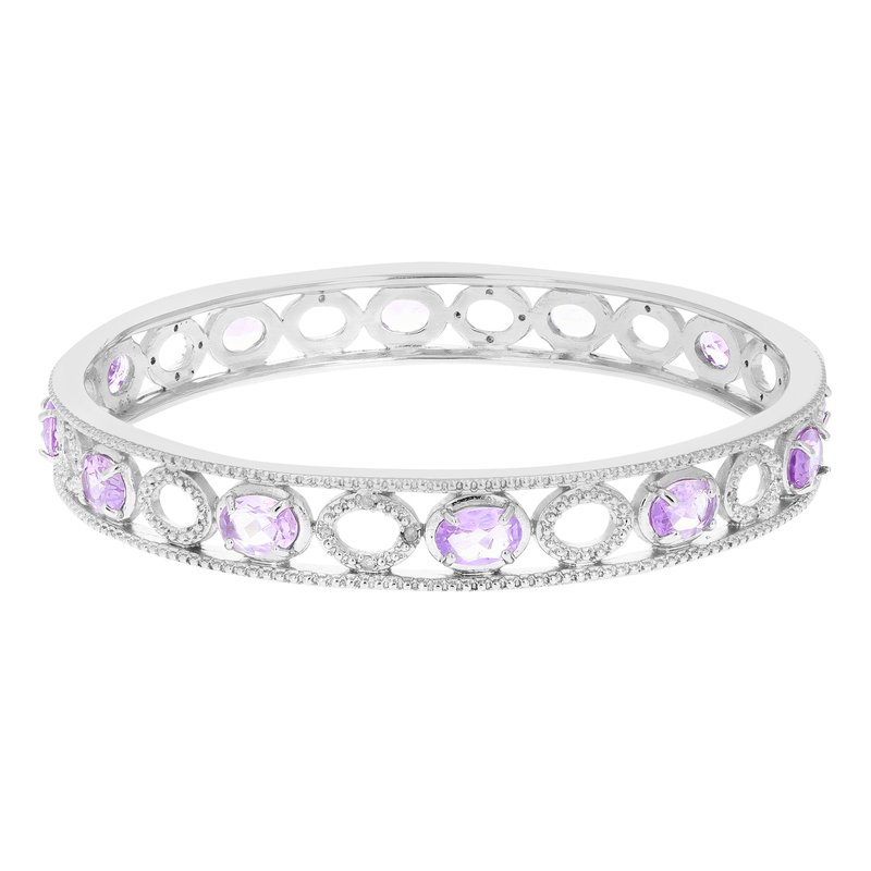 Vir Jewels 3.80 Cttw Purple Amethyst And Diamond Eternity Bangle Bracelet Brass Rhodium In Grey