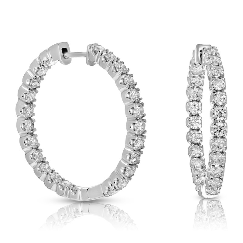 Vir Jewels 4 Cttw Lab Grown Diamond Hoop Earrings 14k White Gold Round Prong Set Inside Out 1.25" In Metallic