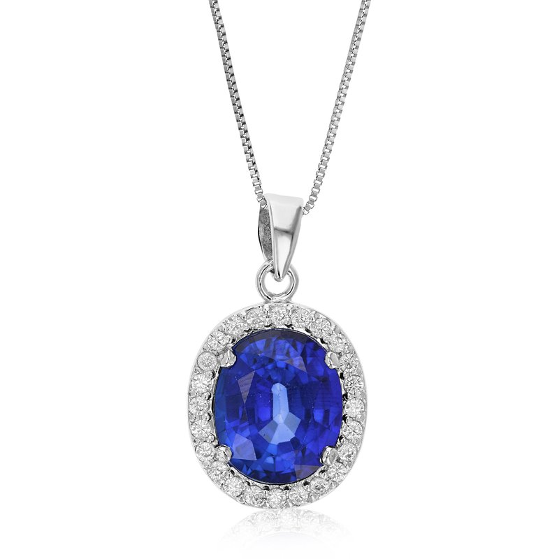 Shop Vir Jewels 4.50 Cttw Pendant Necklace, Created Blue Sapphire Oval Pendant Necklace For Women In Bras In Grey