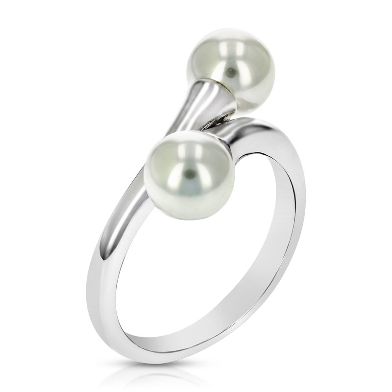 Vir Jewels 6 Mm Glass Pearl Fashion Ring .925 Sterling Silver With Rhodium Plating In White