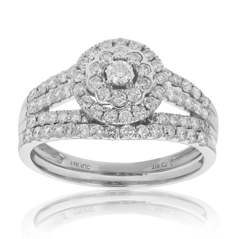 Vir Jewels 7/8 Cttw Diamond Wedding Engagement Ring Set 14k White Gold Prong Flower
