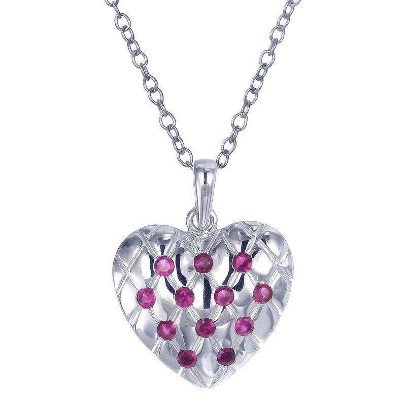 Vir Jewels Heart Pendant Necklace, Red Cz Heart Pendant Necklace For Women In .925 Sterling Silver With 18" Cha In Grey