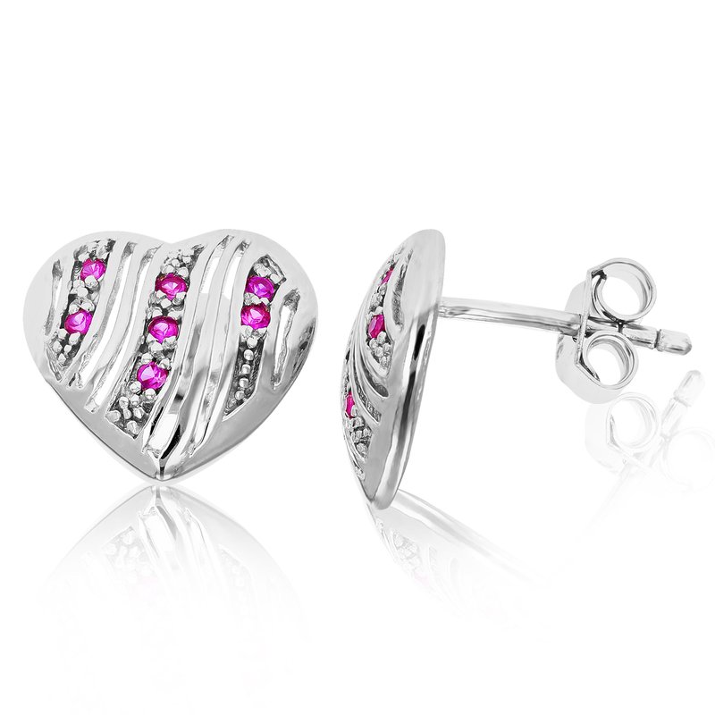 Shop Vir Jewels Heart Shape Pink Cubic Zirconia Earrings In .925 Sterling Silver With Rhodium In Grey