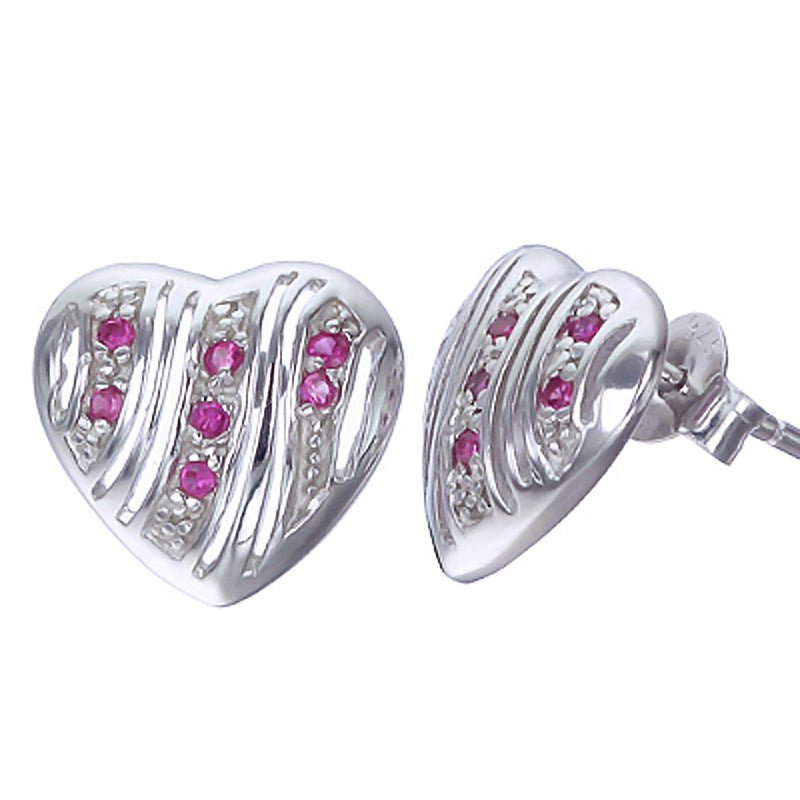 Vir Jewels Heart Shape Pink Cubic Zirconia Earrings In .925 Sterling Silver With Rhodium In Grey