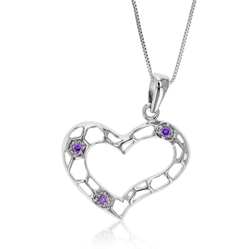 Vir Jewels Pendant Necklace, Heart Shape Purple Cz Pendant Necklace For Women In .925 Sterling Silver With 18" In Grey