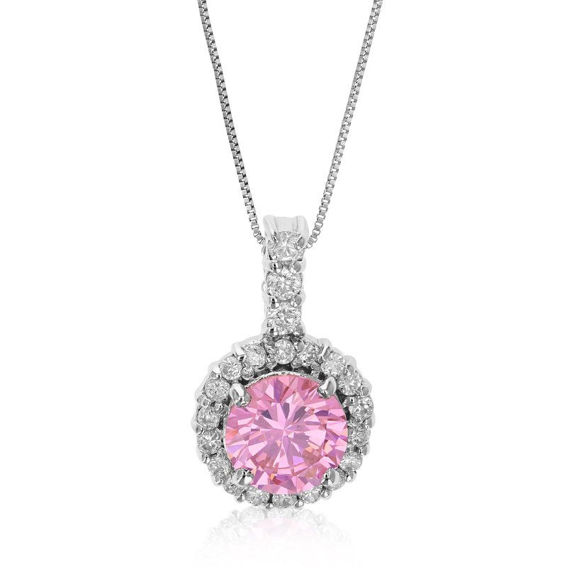 Vir Jewels Pendant Necklace, Pink Cz Solitaire Pendant Necklace For Women In 0.925 Sterling Silver With 18" Cha In Grey