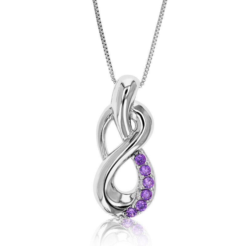 Vir Jewels Pendant Necklace, Purple Cz Knot Pendant Necklace For Women In .925 Sterling Silver With 18" Chain In Grey