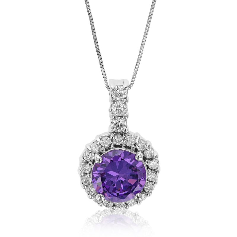 Vir Jewels Pendant Necklace, Purple Cz Solitaire Pendant Necklace For Women In 0.925 Sterling Silver In Metallic