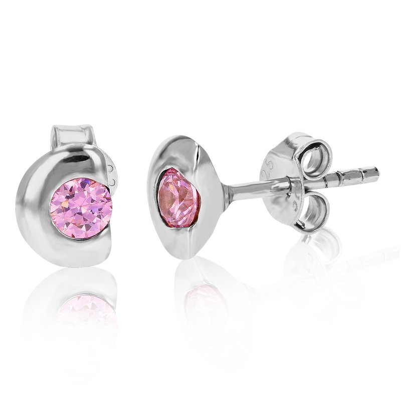 Vir Jewels Sterling Silver Pink Cz Stud Earrings In Grey