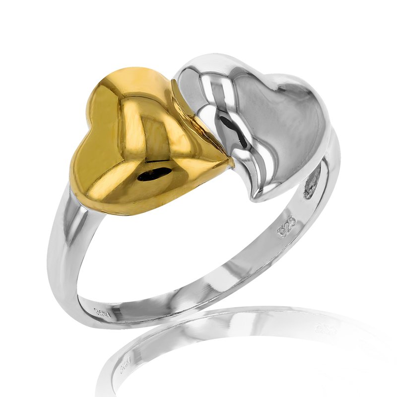Vir Jewels Two Hearts Fashion Ring In Yellow Gold Plated Over .925 Sterling Silver In Grey