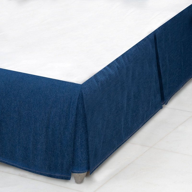 Visi-one Denim Blue Bed Skirt Full, 14 Inch Tailored Drop Pleated Bed Skirt, Premium Quality Cotton Fabric, 3