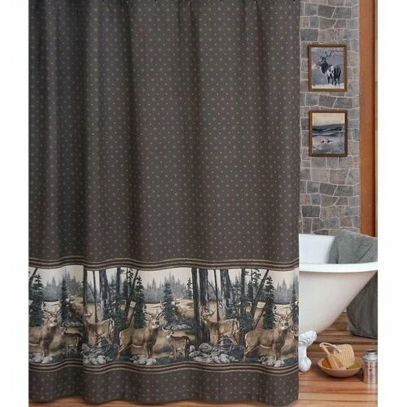 Blue Ridge Trading Visi-one Whitetail Dream Shower Curtain, Cotton Fabric Shower Curtains 72" X 72", Water Resistant Cu In Brown
