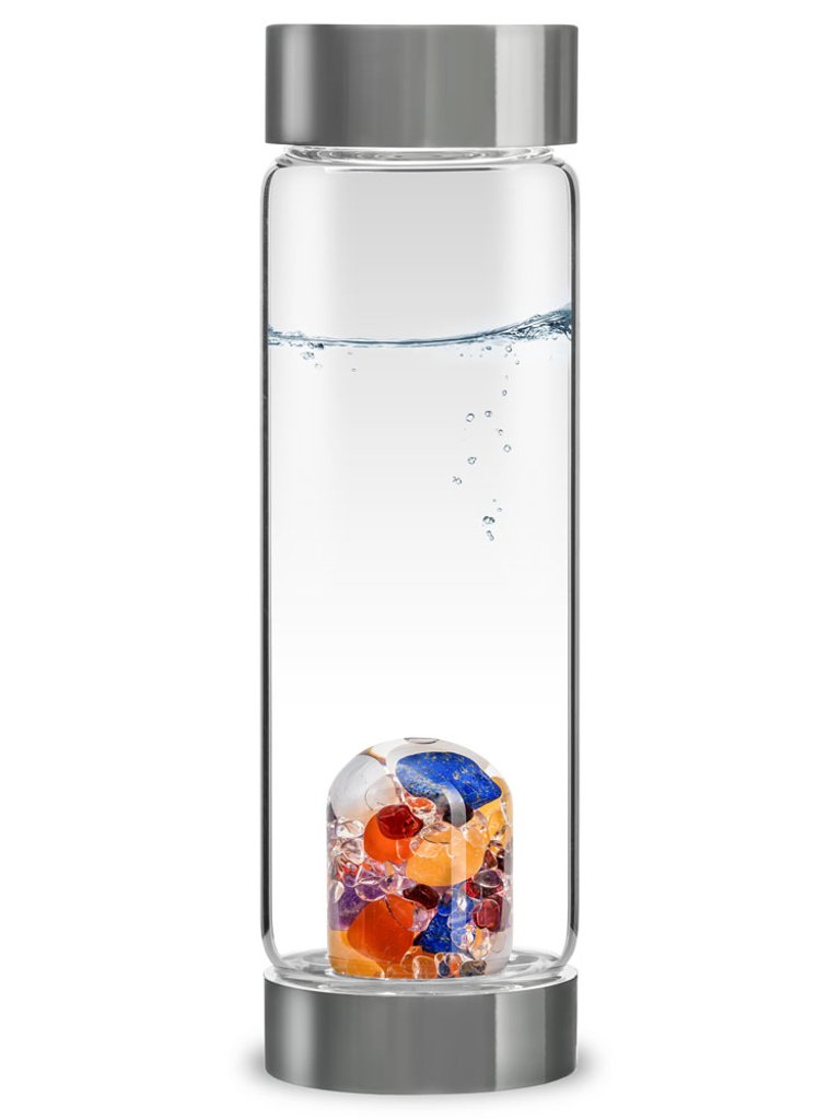 Via Ayurveda Crystal Water Bottle With Milk Opal, Amethyst, Clear Quartz,  Lapis Lazuli, Garnet, Carnelian and Orange Calcite