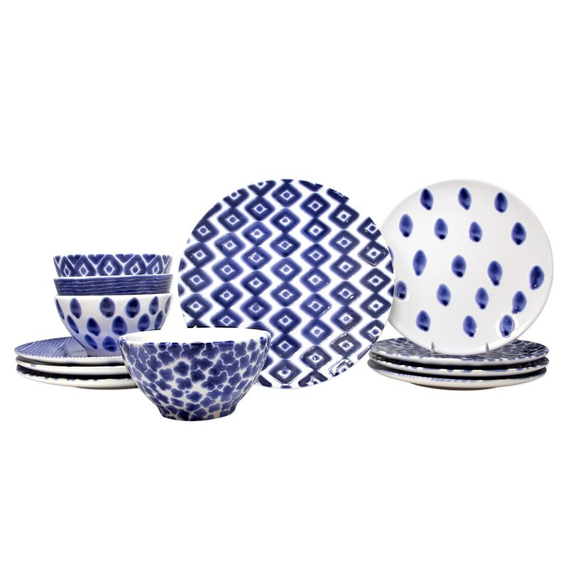 Viva By Vietri Santorini Assorted 12-piece Place Setting In Blue
